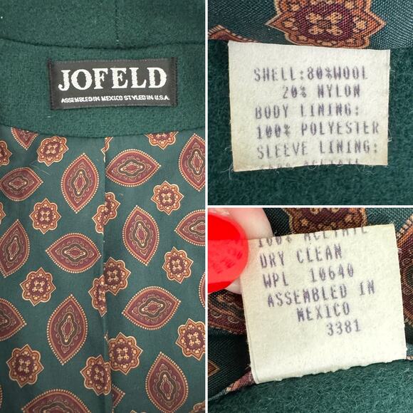 Vintage Jofeld green wool blend shawl collar double breasted overcoat size M/L - Picture 8 of 9